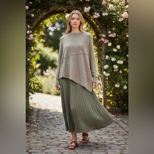 Open Edit Tan Asymmetrical Exposed Seam Sweater Small